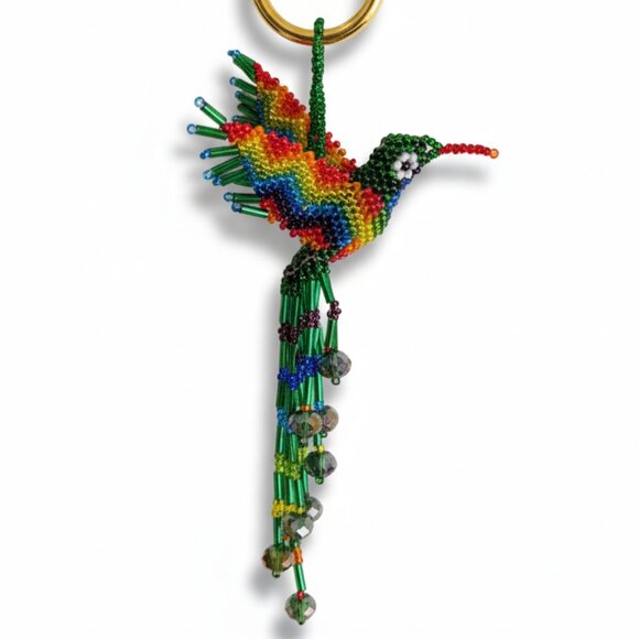 Hummingbird Pendant Bag Charm – Handmade Beaded Keychain Key Ring Ornament Gift - Picture 1 of 4